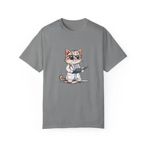 Funny Cat Doctor Unisex Garment-Dyed T-Shirt - Image 48