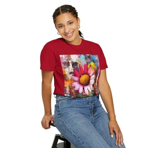 Colorful Floral Art Unisex Garment-Dyed T-Shirt - Image 28