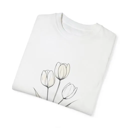 Floral Outline Unisex Garment-Dyed T-Shirt – Soft & Stylish Everyday Tee - Image 6