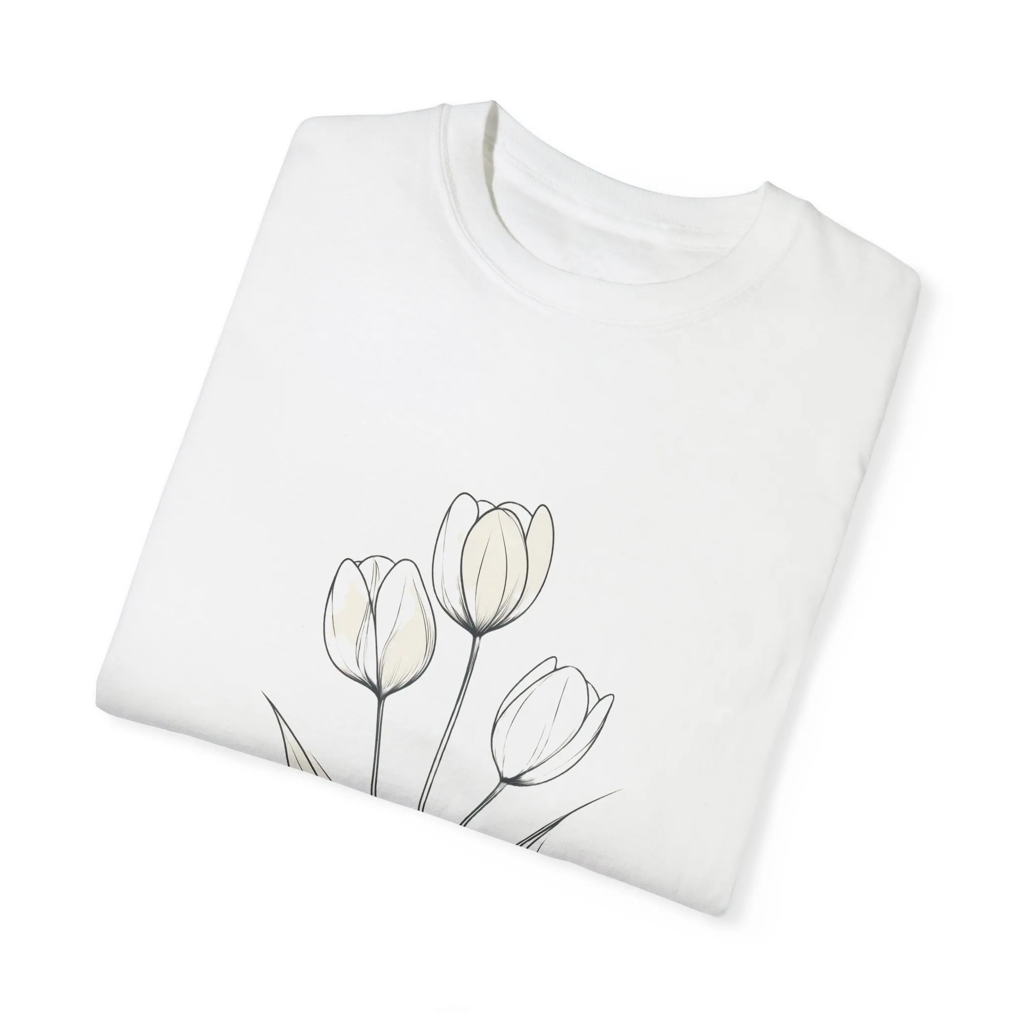 Floral Outline Unisex Garment-Dyed T-Shirt – Soft & Stylish Everyday Tee - Image 6