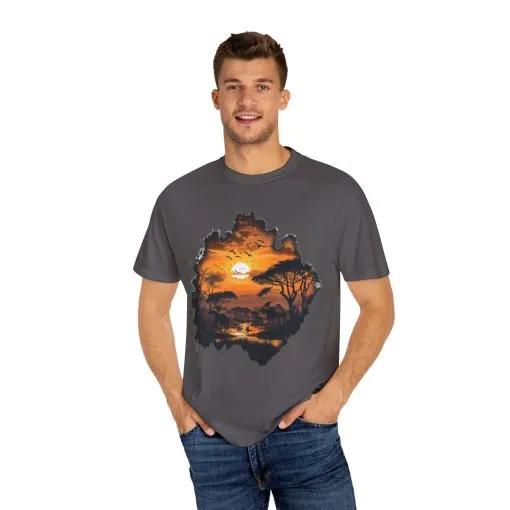 Sunset Safari Unisex Garment-Dyed T-shirt - Nature Inspired Graphic Tee - Image 15