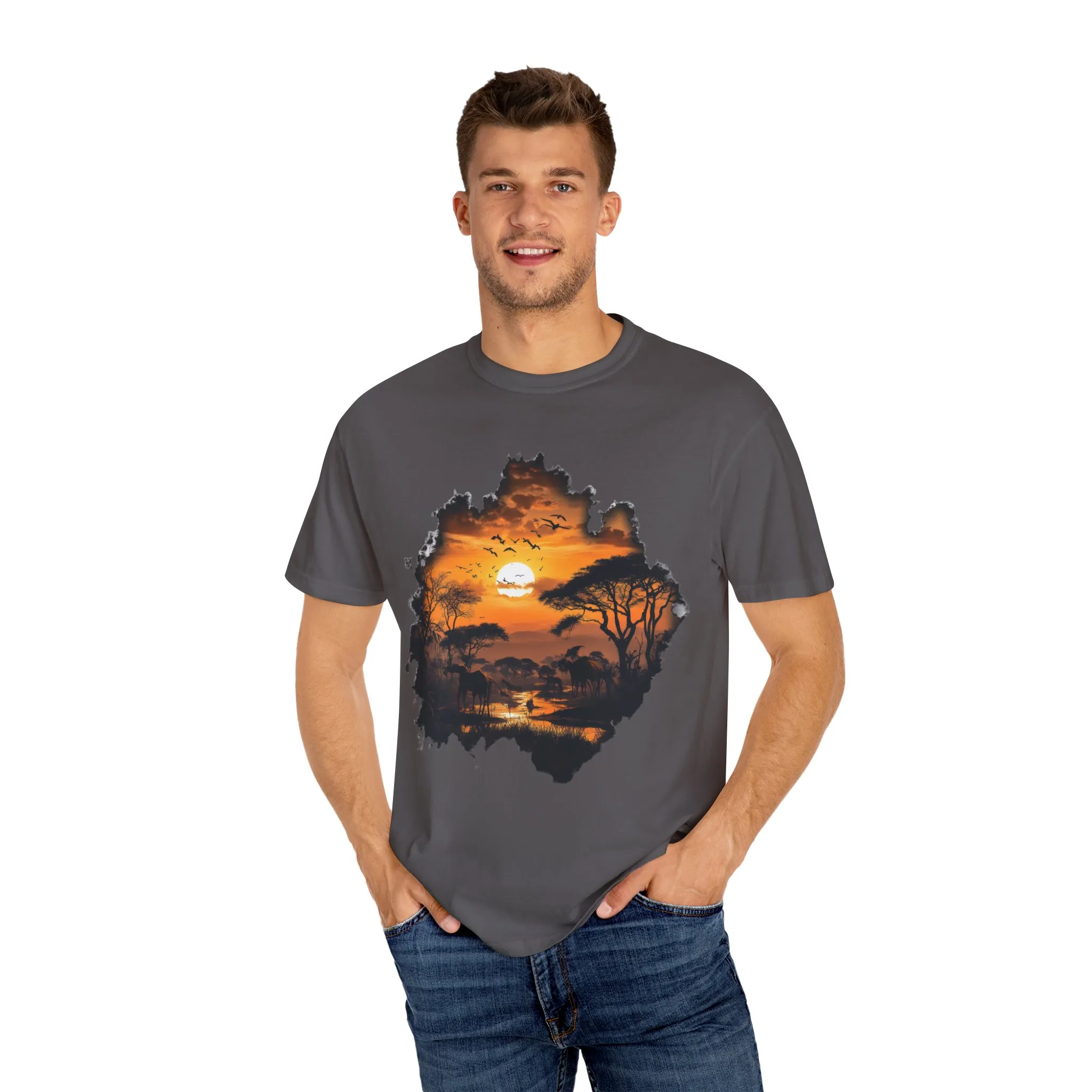 Sunset Safari Unisex Garment-Dyed T-shirt - Nature Inspired Graphic Tee - Image 15