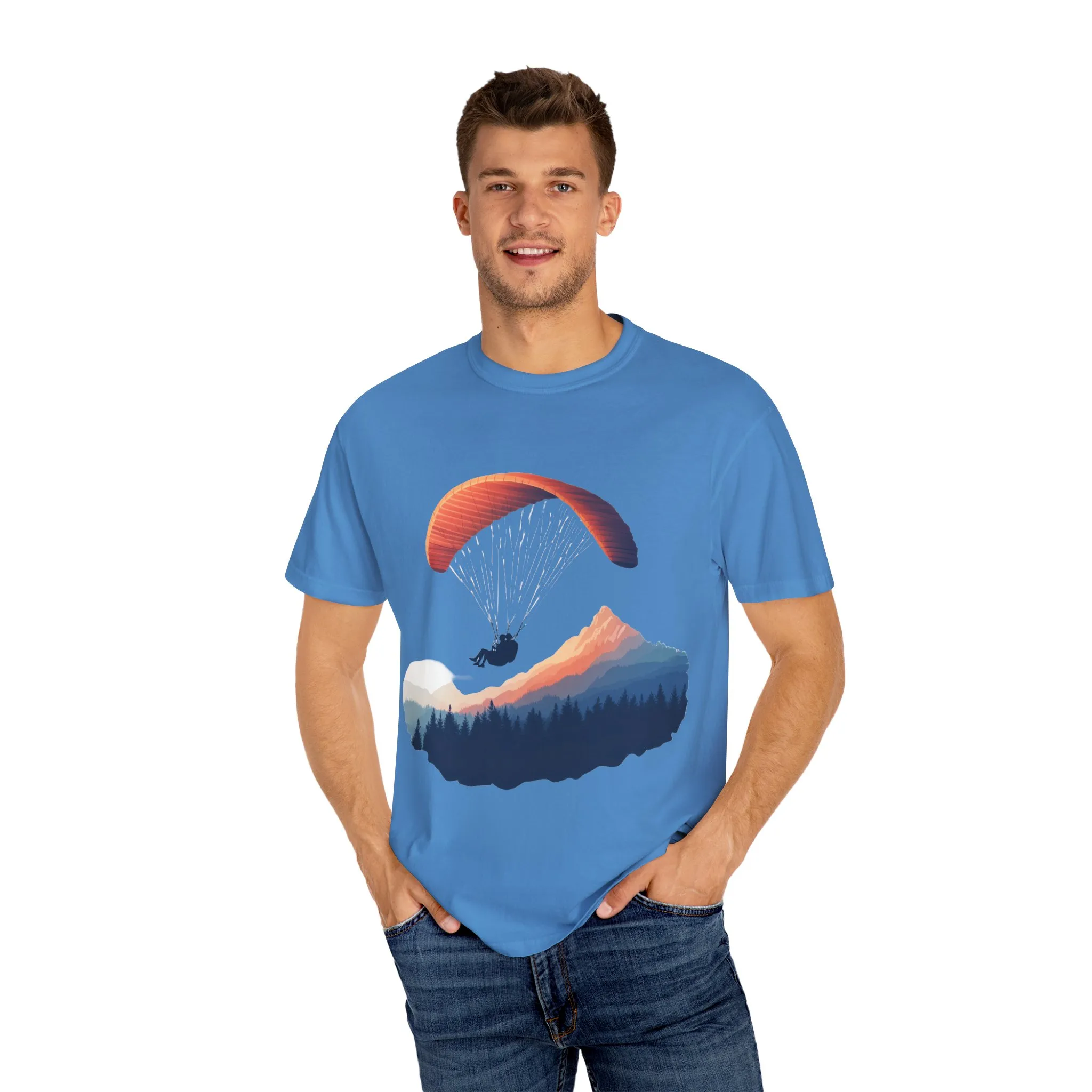 Adventure Awaits Unisex Garment-Dyed T-shirt - Paragliding and Mountain Design - Image 43