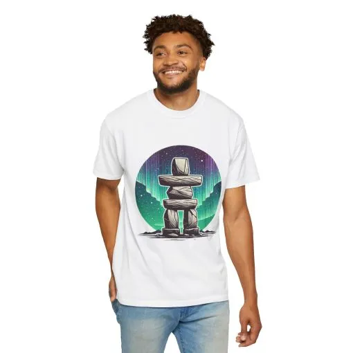 Northern Lights Stone Cairn Unisex Garment-Dyed T-Shirt - Image 8