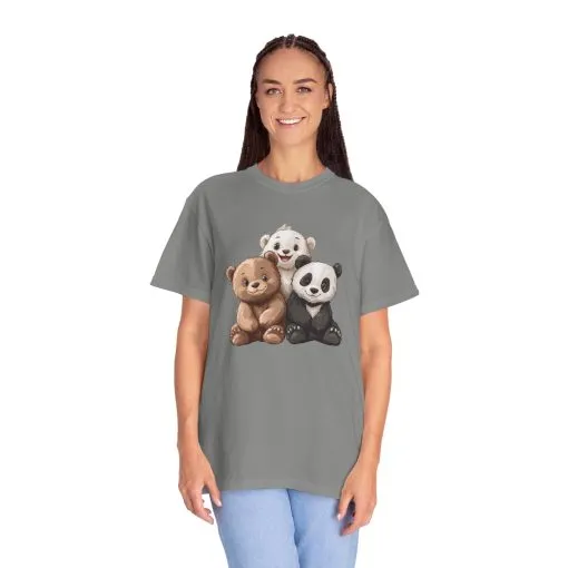 Adorable Bear and Panda Friends Unisex Garment-Dyed T-Shirt - Image 43