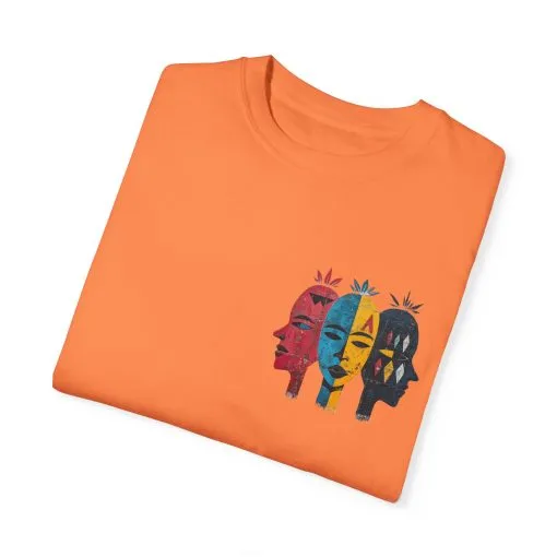 Vibrant Unisex Garment-Dyed T-Shirt with African Masks Design - Image 6