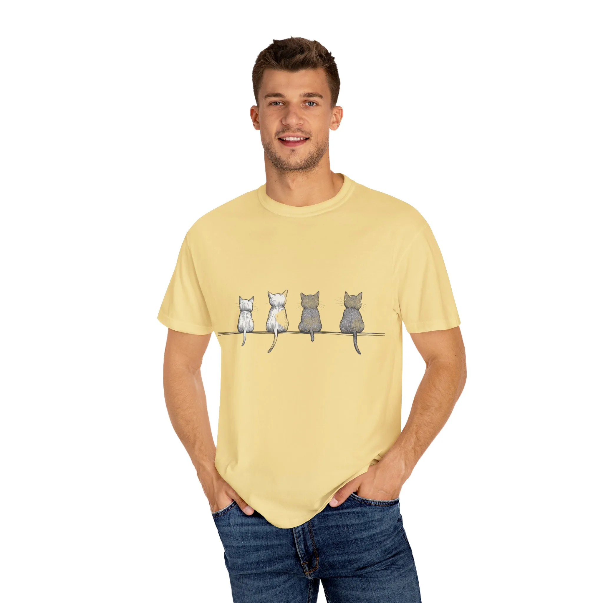 Cute Cat Sitting T-Shirt - Unisex Garment-Dyed Tee for Cat Lovers - Image 11