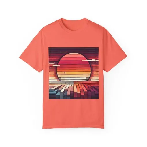 Retro Sunset Piano Unisex Garment-Dyed T-Shirt - Image 13