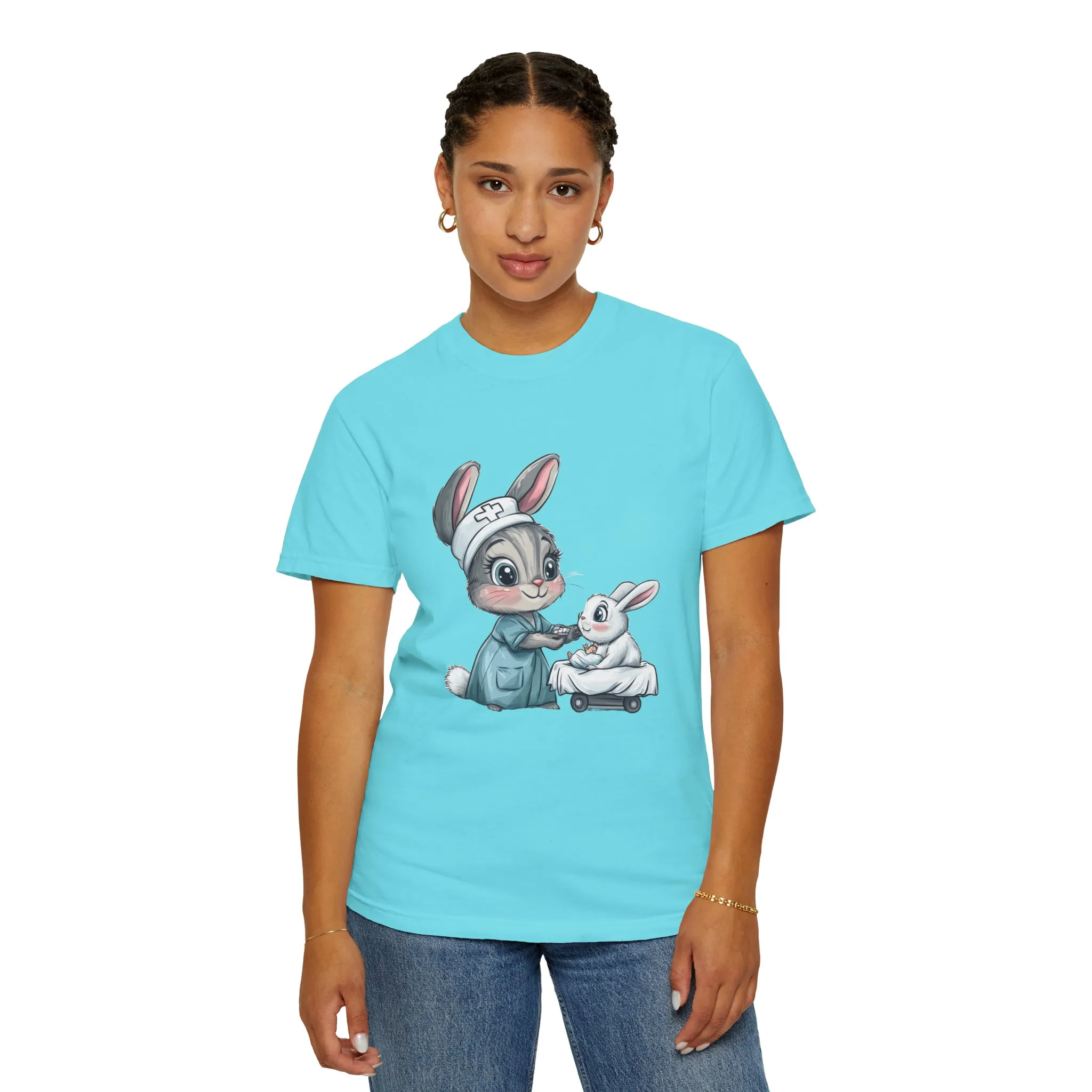 Cute Nurse Bunny Unisex Garment-Dyed T-Shirt - Image 30