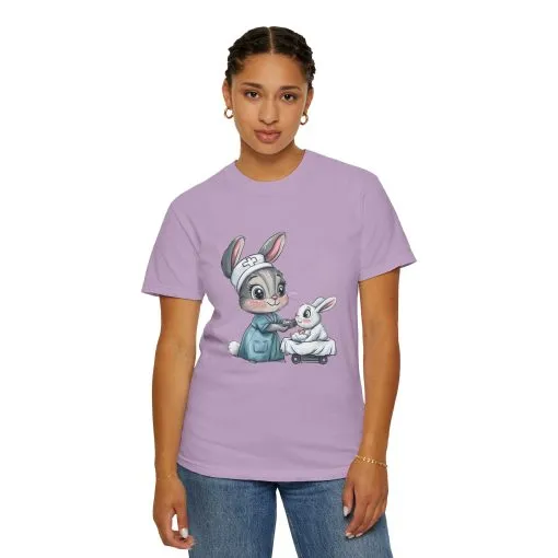 Cute Nurse Bunny Unisex Garment-Dyed T-Shirt - Image 50
