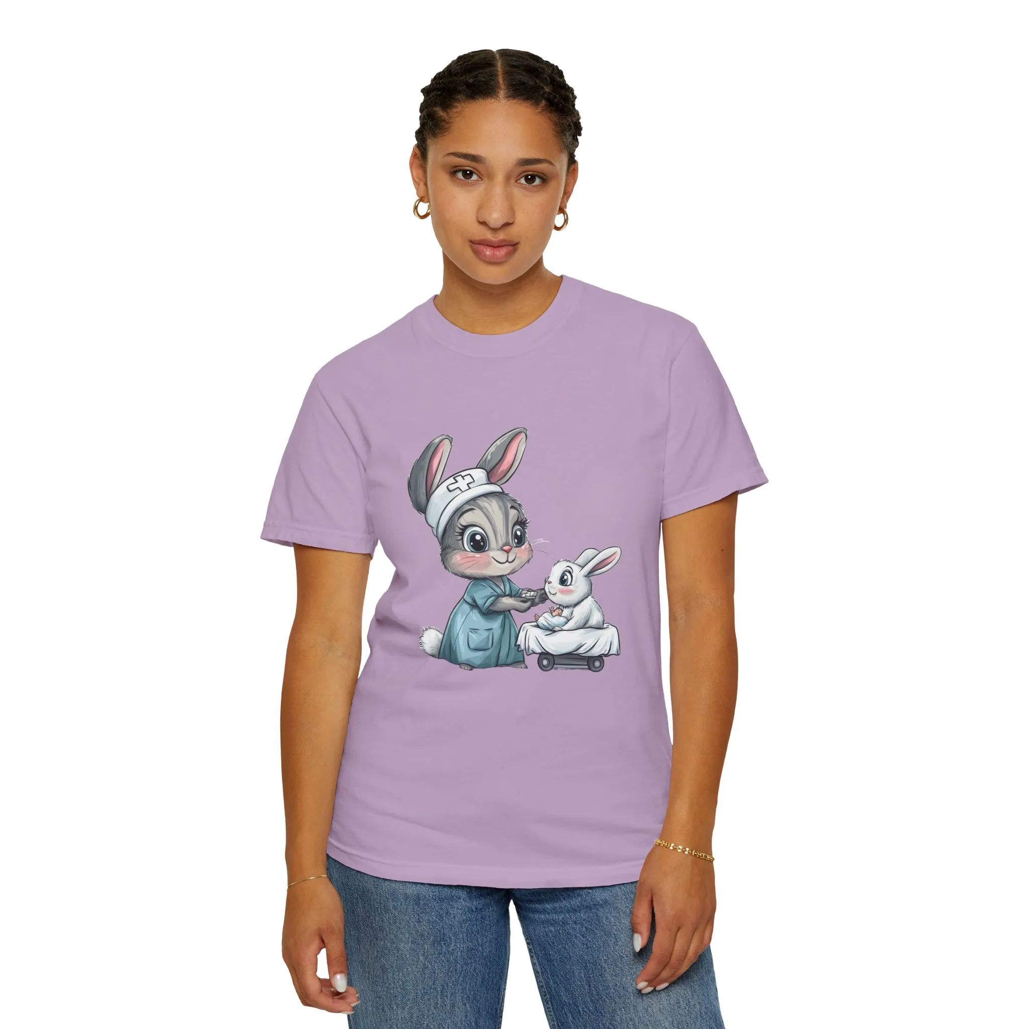 Cute Nurse Bunny Unisex Garment-Dyed T-Shirt - Image 50