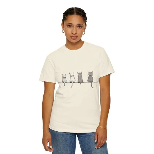 Cute Cat Sitting T-Shirt - Unisex Garment-Dyed Tee for Cat Lovers - Image 8