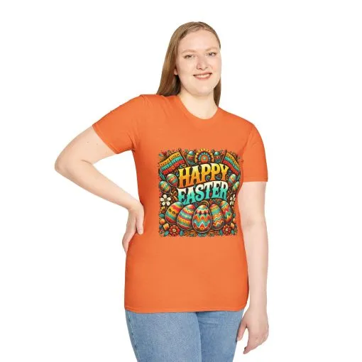 Happy Easter Unisex Softstyle T-Shirt - Colorful Easter Egg Design - Image 14