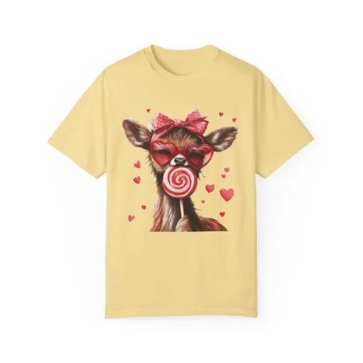 Cute Valentine’s Day Deer T-Shirt - Garment-Dyed Unisex Tee with Heart Design - Image 13