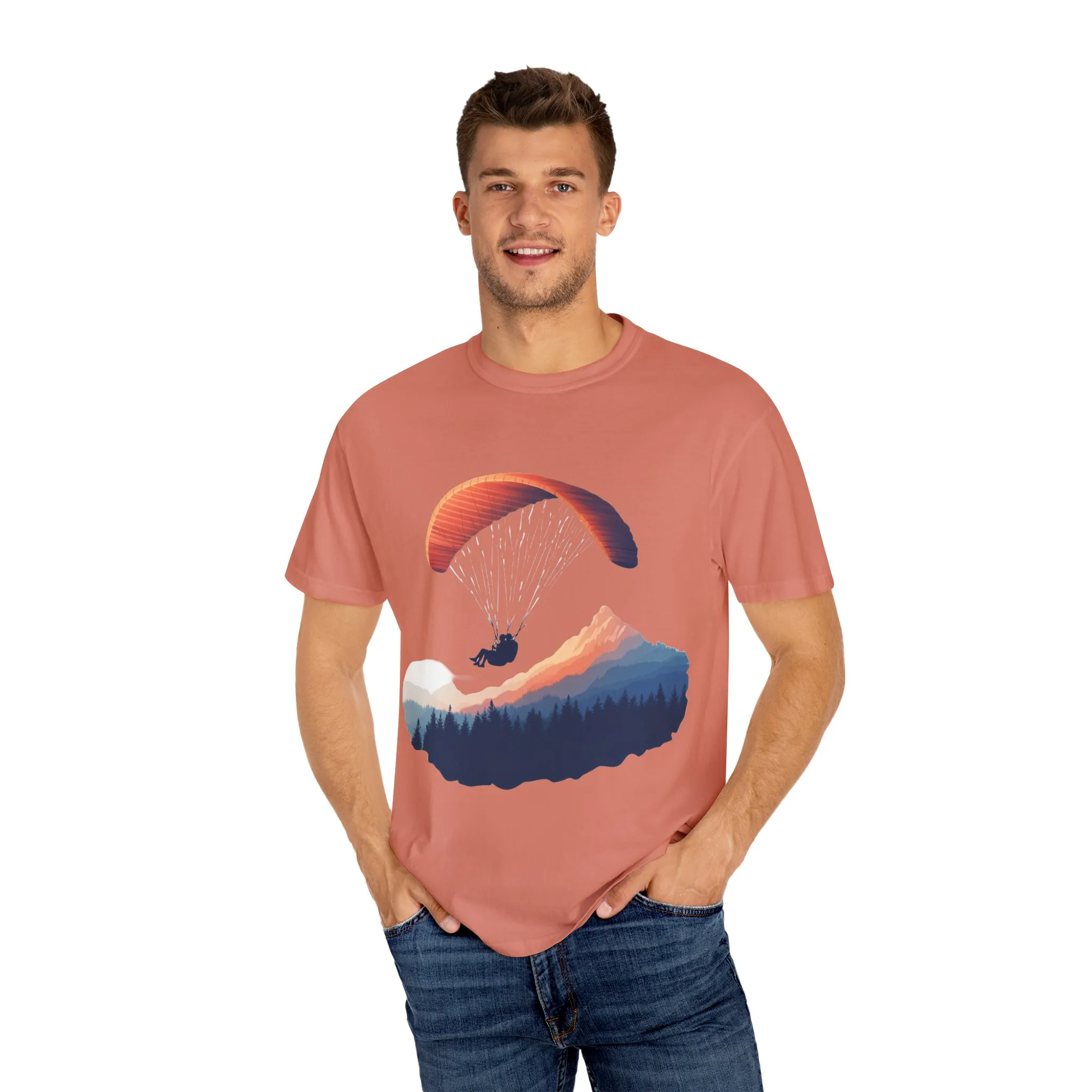Adventure Awaits Unisex Garment-Dyed T-shirt - Paragliding and Mountain Design - Image 11