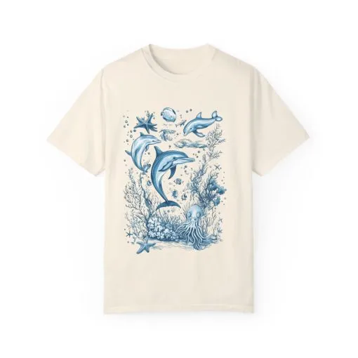Nautical adventure t-shirt featuring dolphins and sea animals