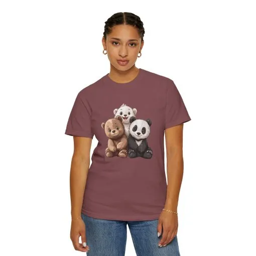 Adorable Bear and Panda Friends Unisex Garment-Dyed T-Shirt - Image 12