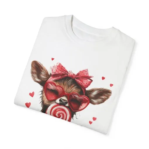 Cute Valentine’s Day Deer T-Shirt - Garment-Dyed Unisex Tee with Heart Design - Image 3