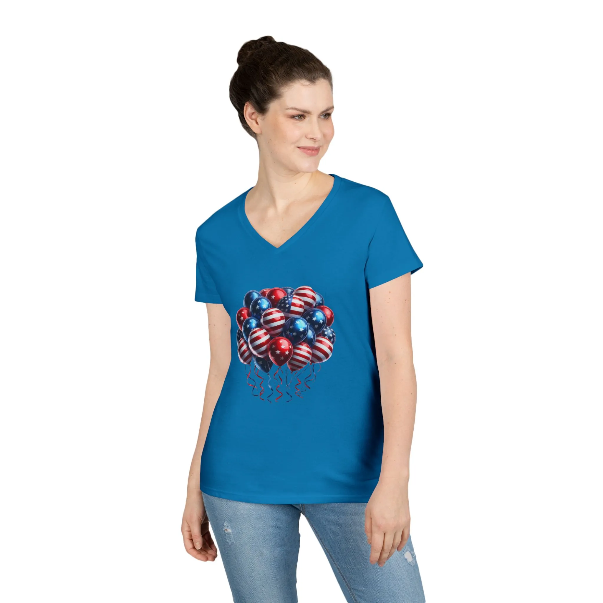 Patriotic Balloon V-Neck T-Shirt for Independence Day - Image 8