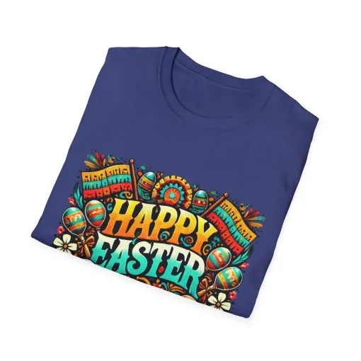 Happy Easter Unisex Softstyle T-Shirt - Colorful Easter Egg Design - Image 58