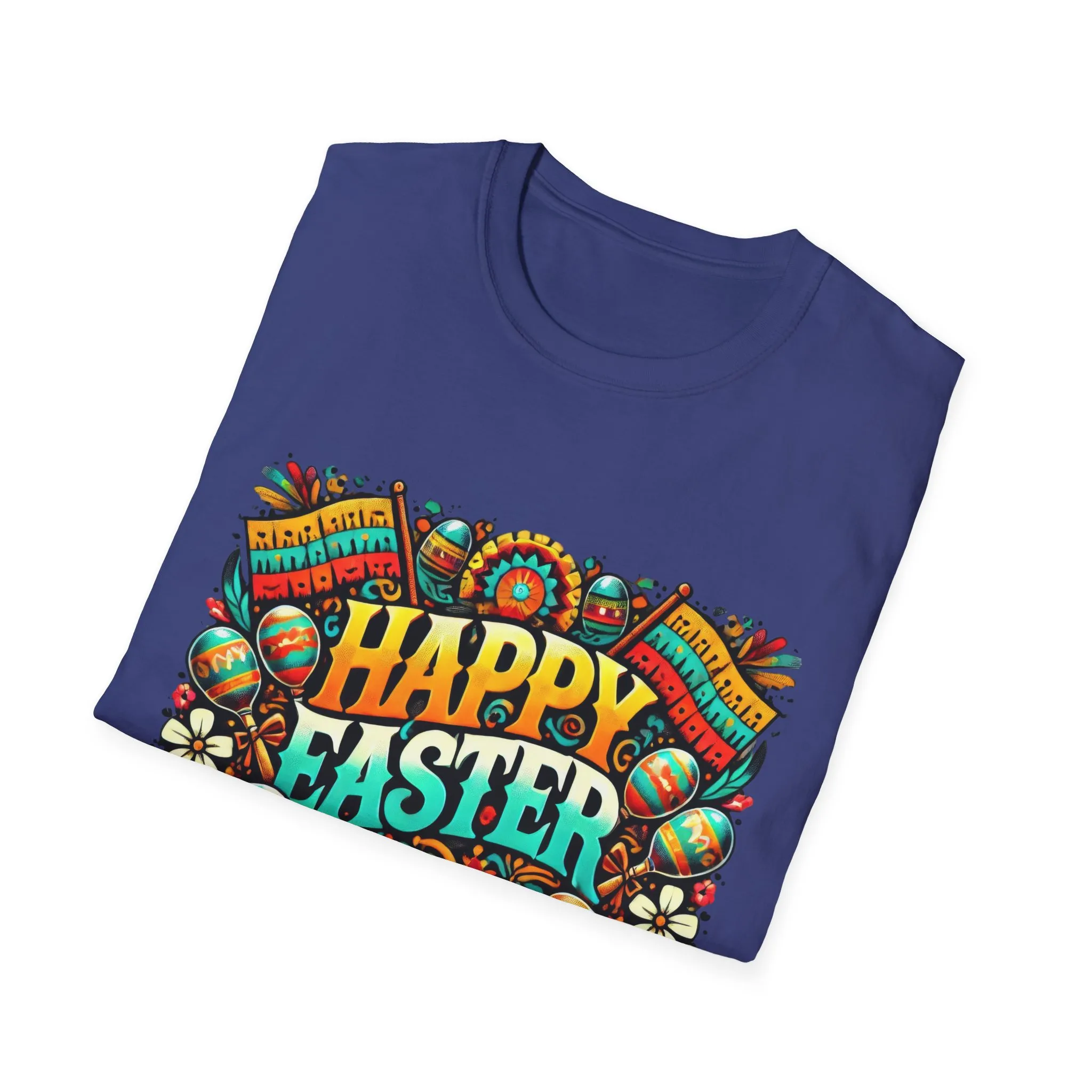 Happy Easter Unisex Softstyle T-Shirt - Colorful Easter Egg Design - Image 58