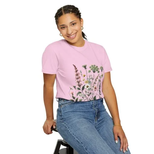 Botanical Print Unisex Garment-Dyed T-Shirt | Eco-Friendly Floral Tee for Nature Lovers - Image 36