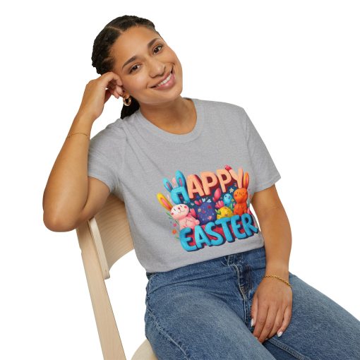Happy Easter Unisex Softstyle T-Shirt - Fun Spring Bunny Design - Image 5