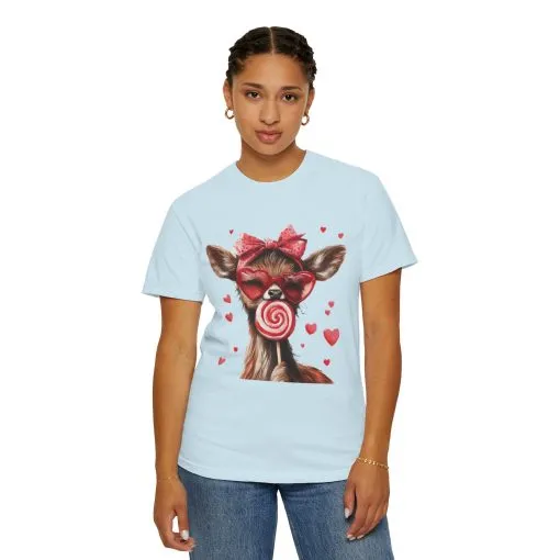 Cute Valentine’s Day Deer T-Shirt - Garment-Dyed Unisex Tee with Heart Design - Image 23
