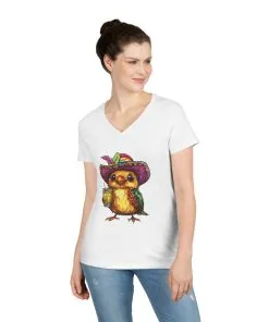 Fun Party Owl V-Neck T-Shirt for Ladies
