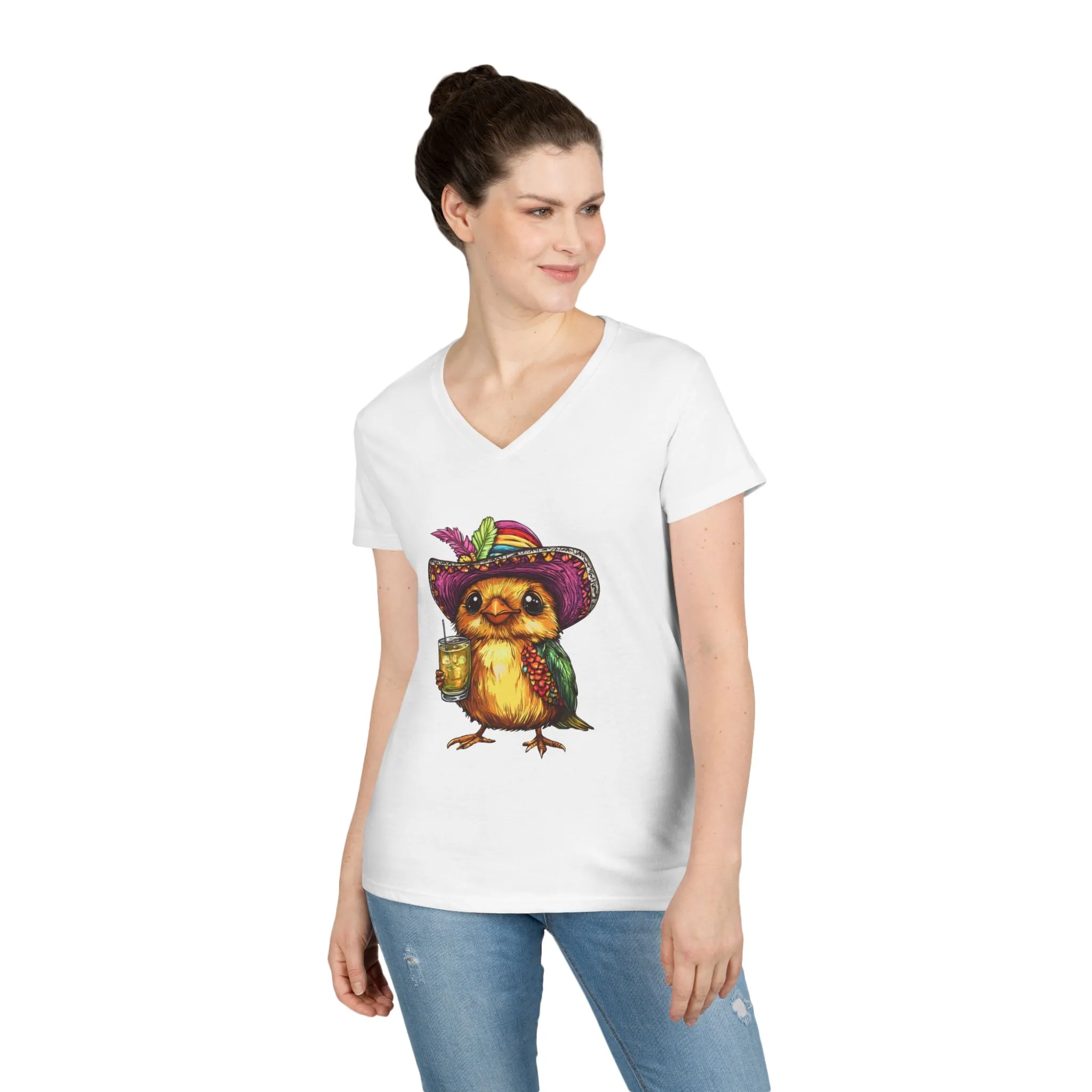 Fun Party Owl V-Neck T-Shirt for Ladies
