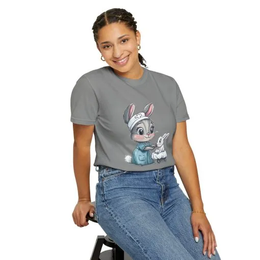 Cute Nurse Bunny Unisex Garment-Dyed T-Shirt - Image 39
