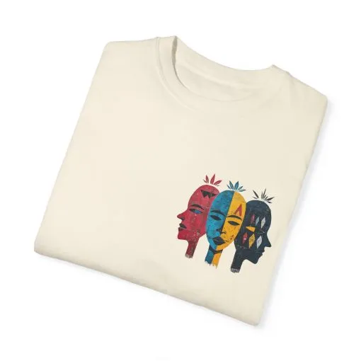 Vibrant Unisex Garment-Dyed T-Shirt with African Masks Design - Image 10