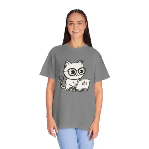 Cute Cat Gamer Unisex Garment-Dyed T-Shirt - Image 12
