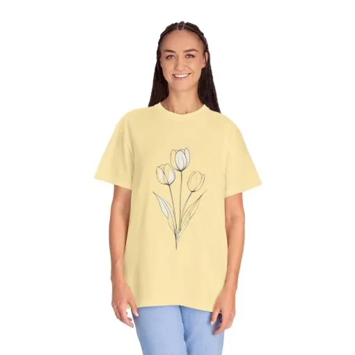 Floral Outline Unisex Garment-Dyed T-Shirt – Soft & Stylish Everyday Tee - Image 15