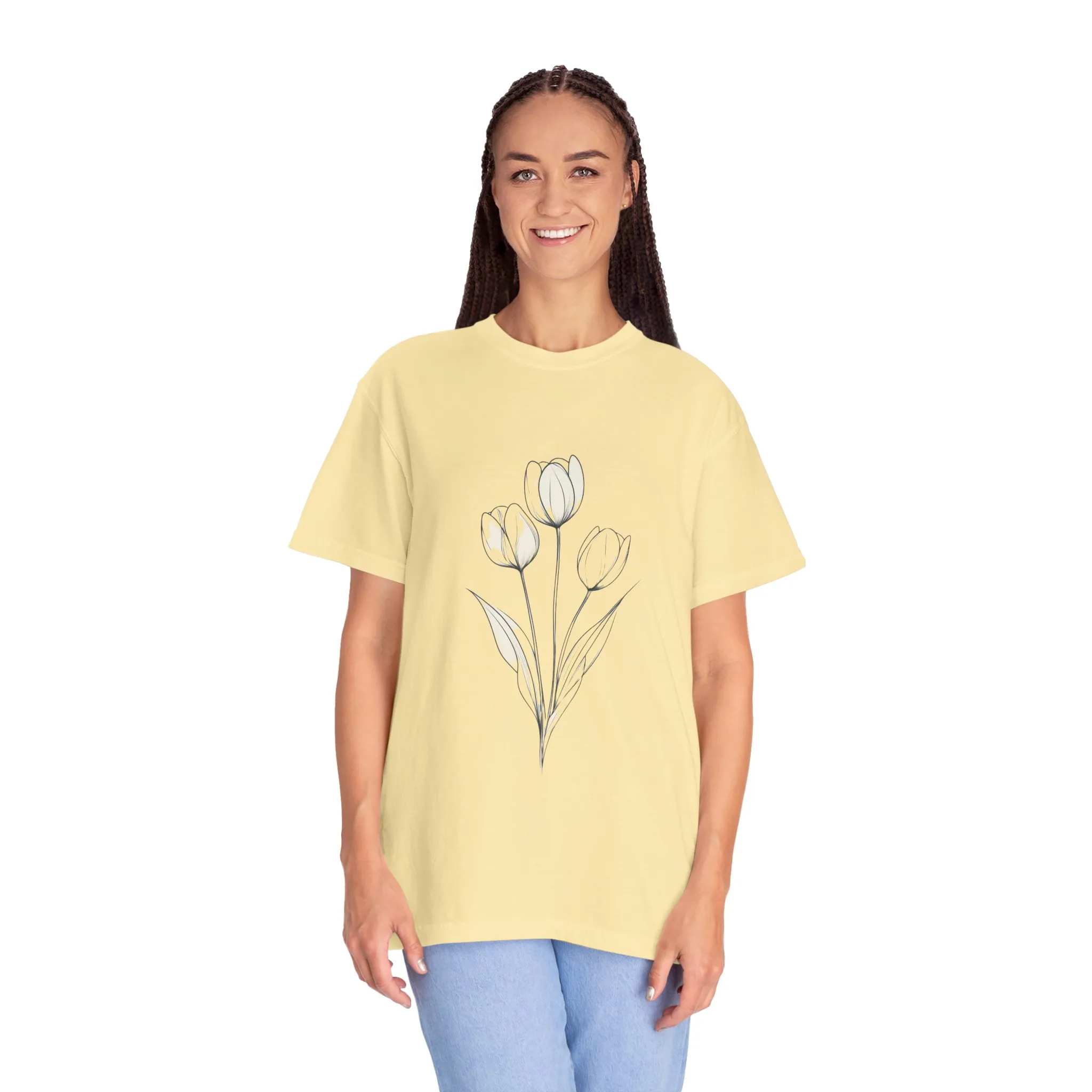 Floral Outline Unisex Garment-Dyed T-Shirt – Soft & Stylish Everyday Tee - Image 15