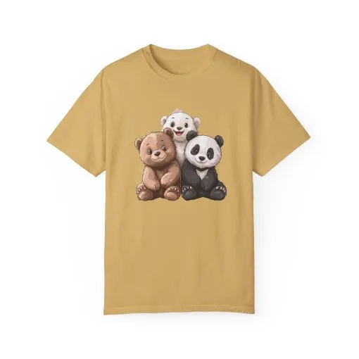 Adorable Bear and Panda Friends Unisex Garment-Dyed T-Shirt - Image 17
