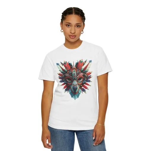 Vibrant Tribal Mask Unisex Garment-Dyed T-Shirt | Unique Festival Fashion - Image 10