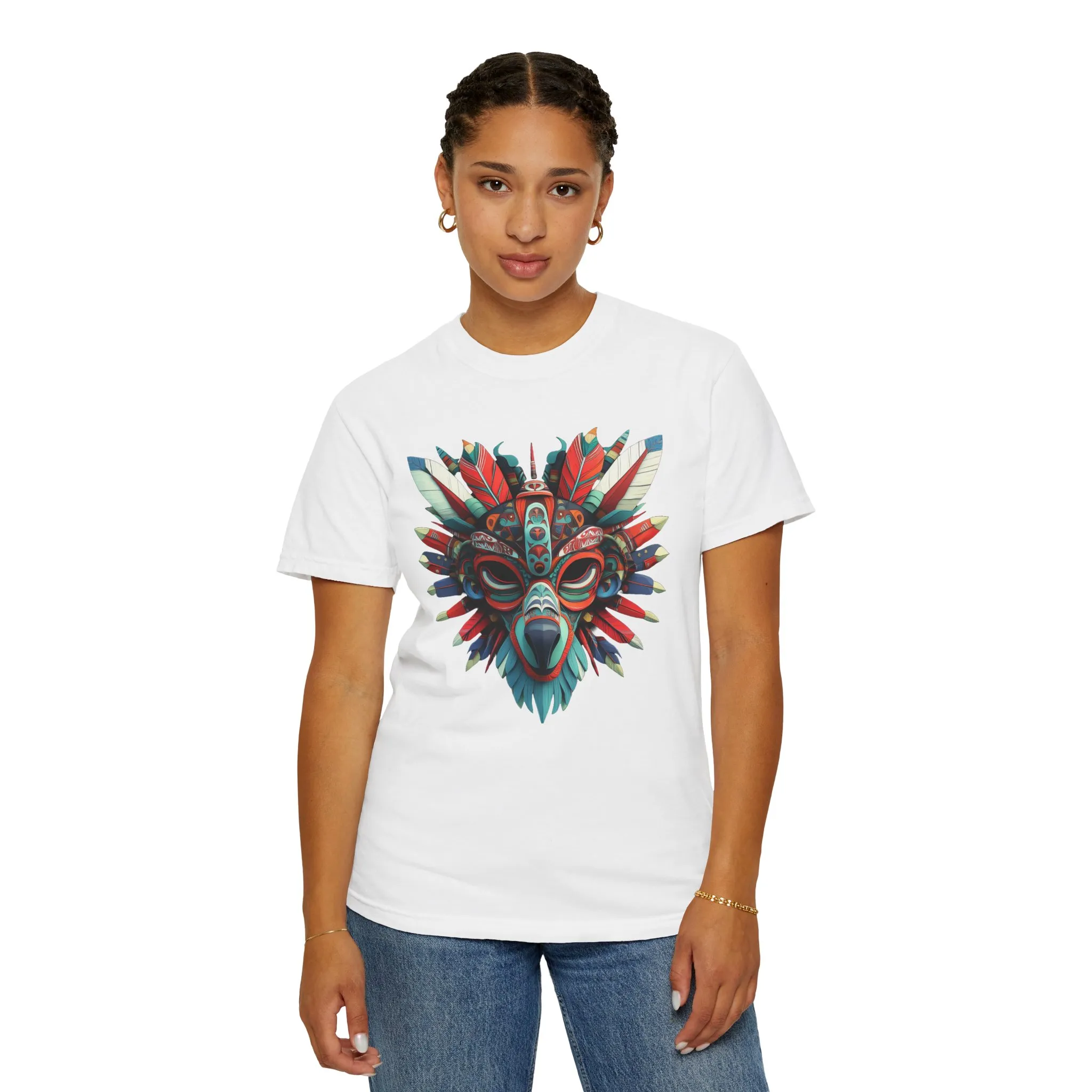 Vibrant Tribal Mask Unisex Garment-Dyed T-Shirt | Unique Festival Fashion - Image 10