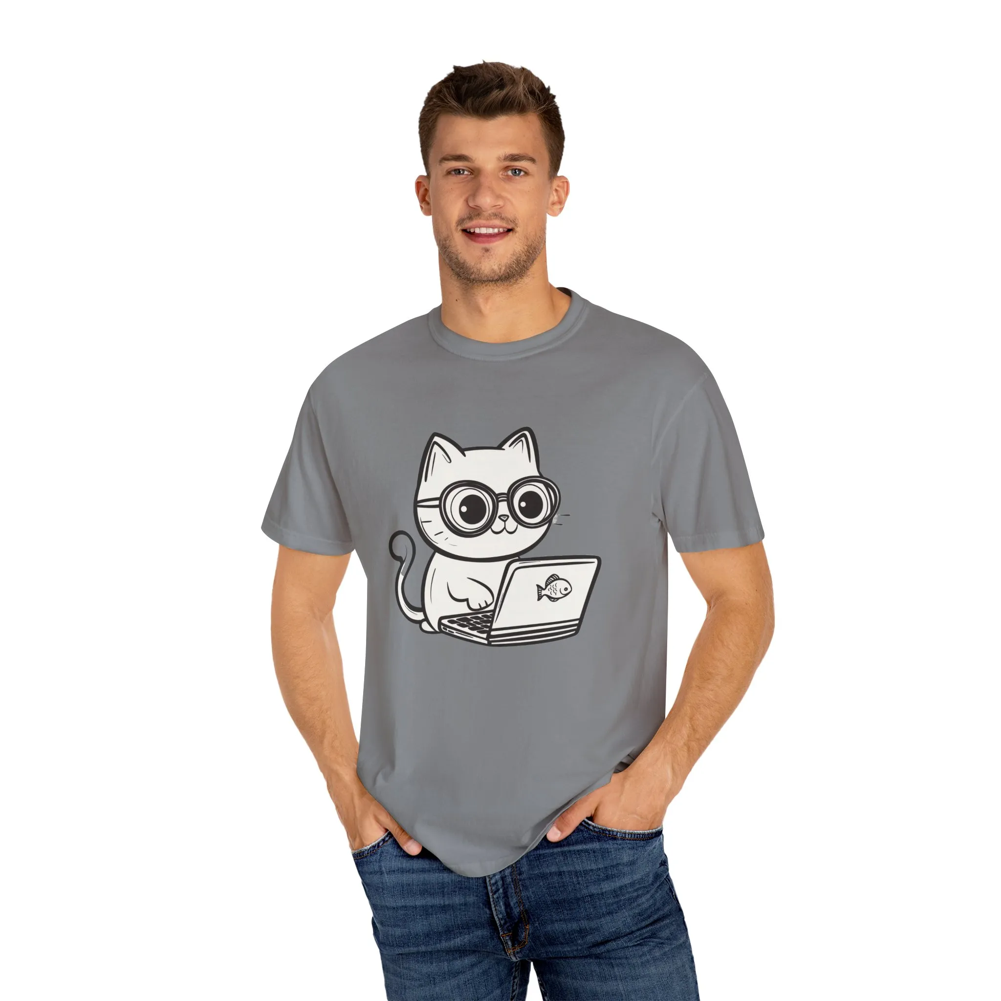Cute Cat Gamer Unisex Garment-Dyed T-Shirt - Image 11