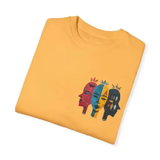 Vibrant Unisex Garment-Dyed T-Shirt with African Masks Design - Image 18