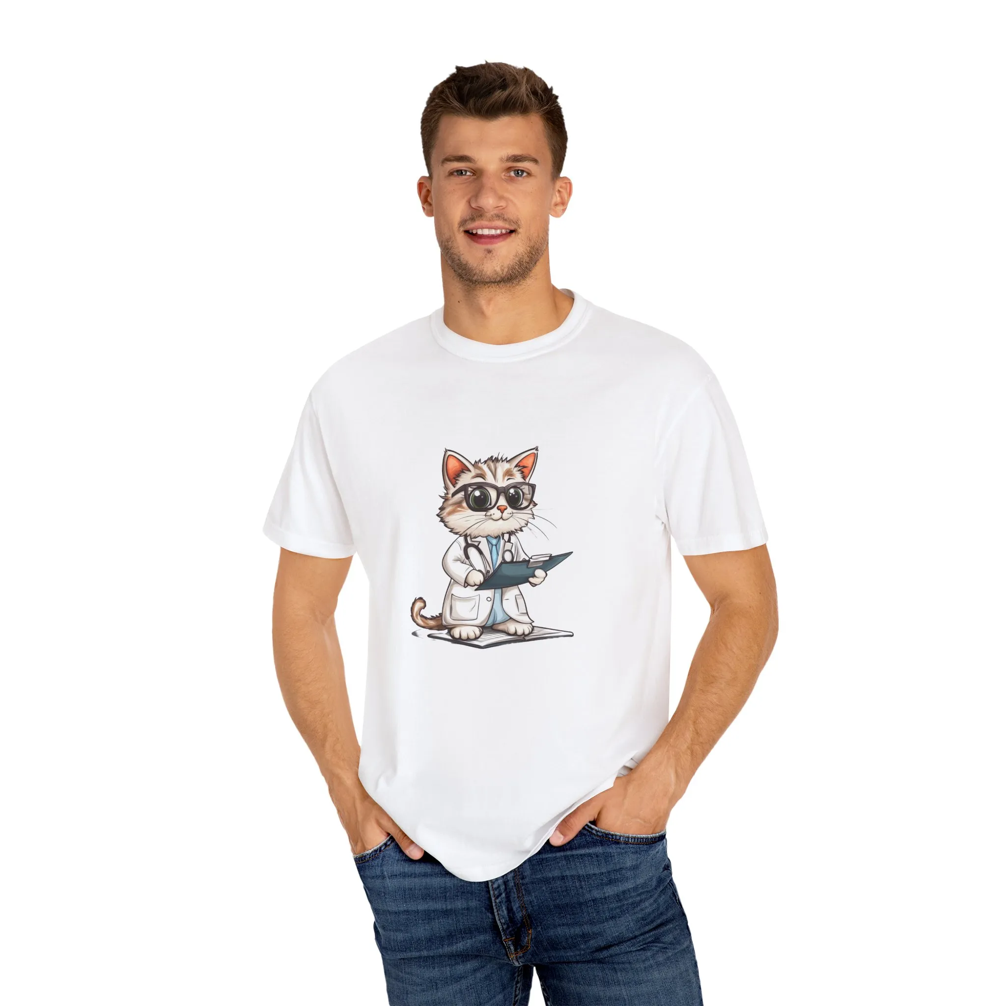 Funny Cat Doctor Unisex Garment-Dyed T-Shirt - Image 7