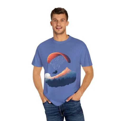 Adventure Awaits Unisex Garment-Dyed T-shirt - Paragliding and Mountain Design - Image 31