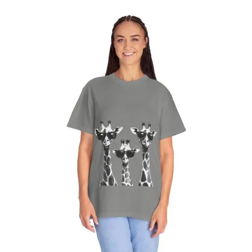 Cool Giraffe Sunglasses Unisex Garment-Dyed T-shirt - Image 28