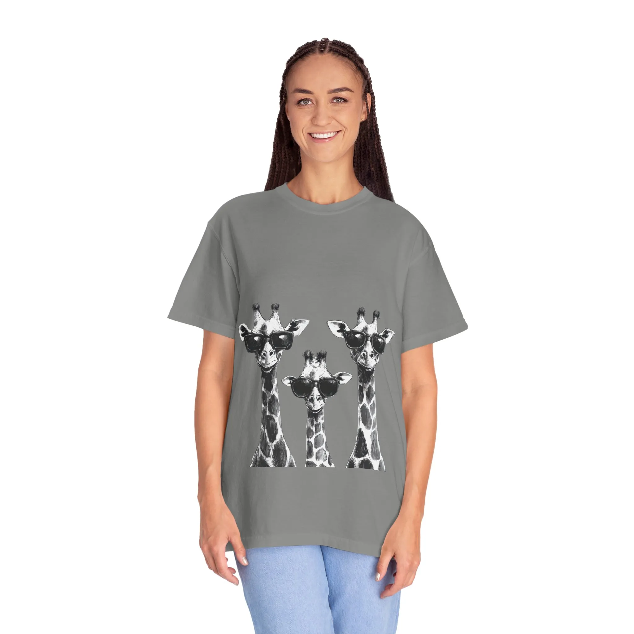 Cool Giraffe Sunglasses Unisex Garment-Dyed T-shirt - Image 28
