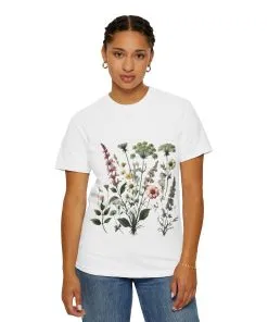 Botanical Print Unisex Garment-Dyed T-Shirt | Eco-Friendly Floral Tee for Nature Lovers