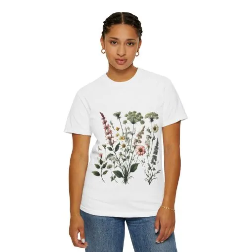 Botanical Print Unisex Garment-Dyed T-Shirt | Eco-Friendly Floral Tee for Nature Lovers