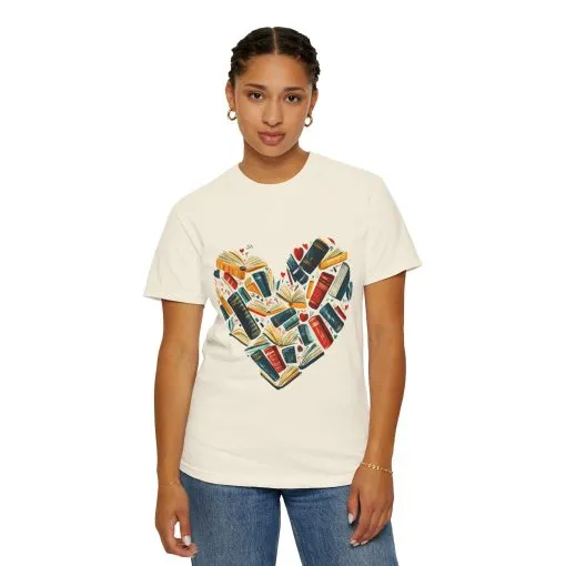 Book Lover's Heart Unisex Garment-Dyed T-Shirt - Image 7