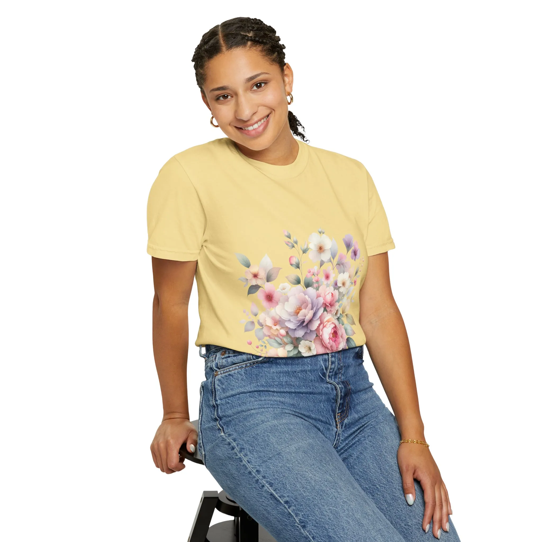 Floral Bliss Women's Garment-Dyed T-Shirt – Perfect for Spring Celebrations and Everyday Wear - Image 24