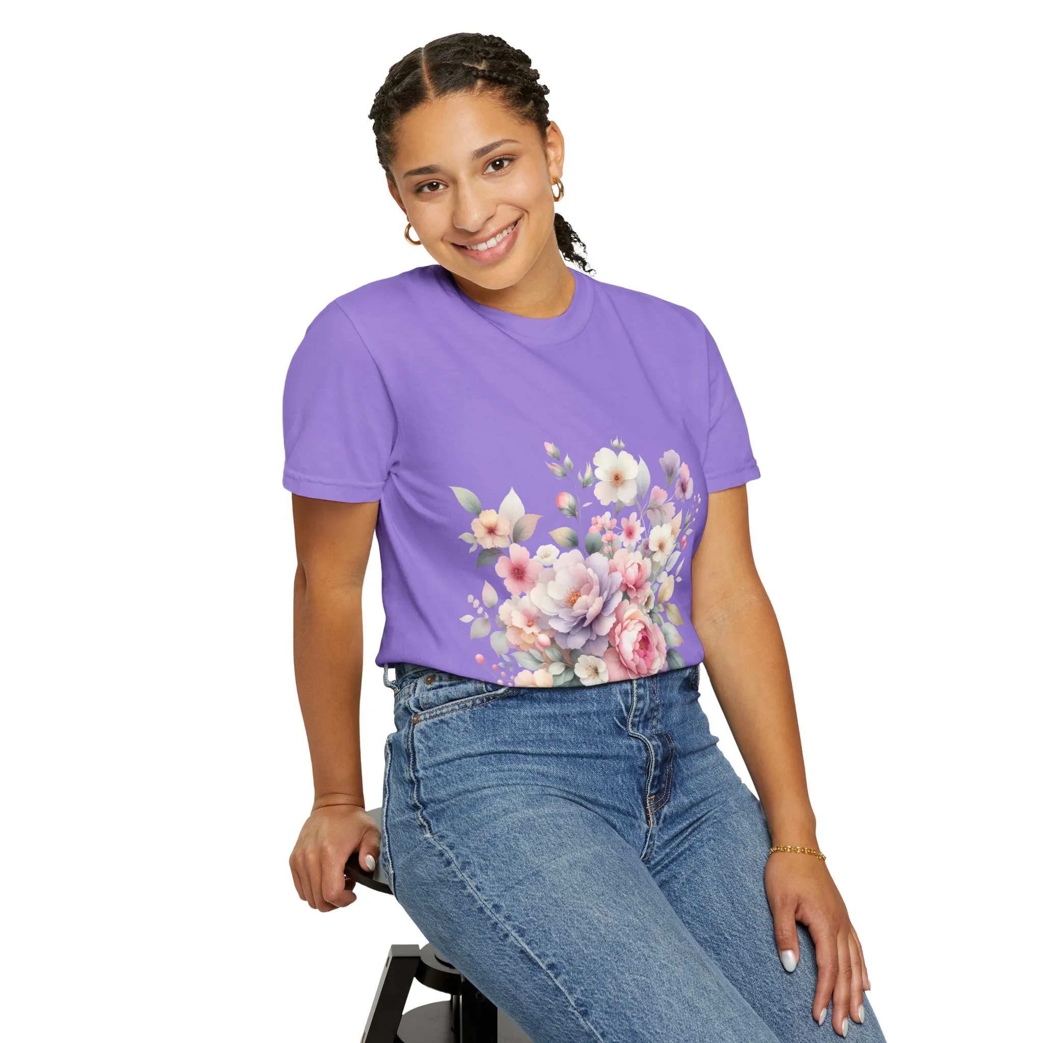 Floral Bliss Women's Garment-Dyed T-Shirt – Perfect for Spring Celebrations and Everyday Wear - Image 48