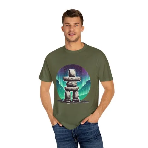 Northern Lights Stone Cairn Unisex Garment-Dyed T-Shirt
